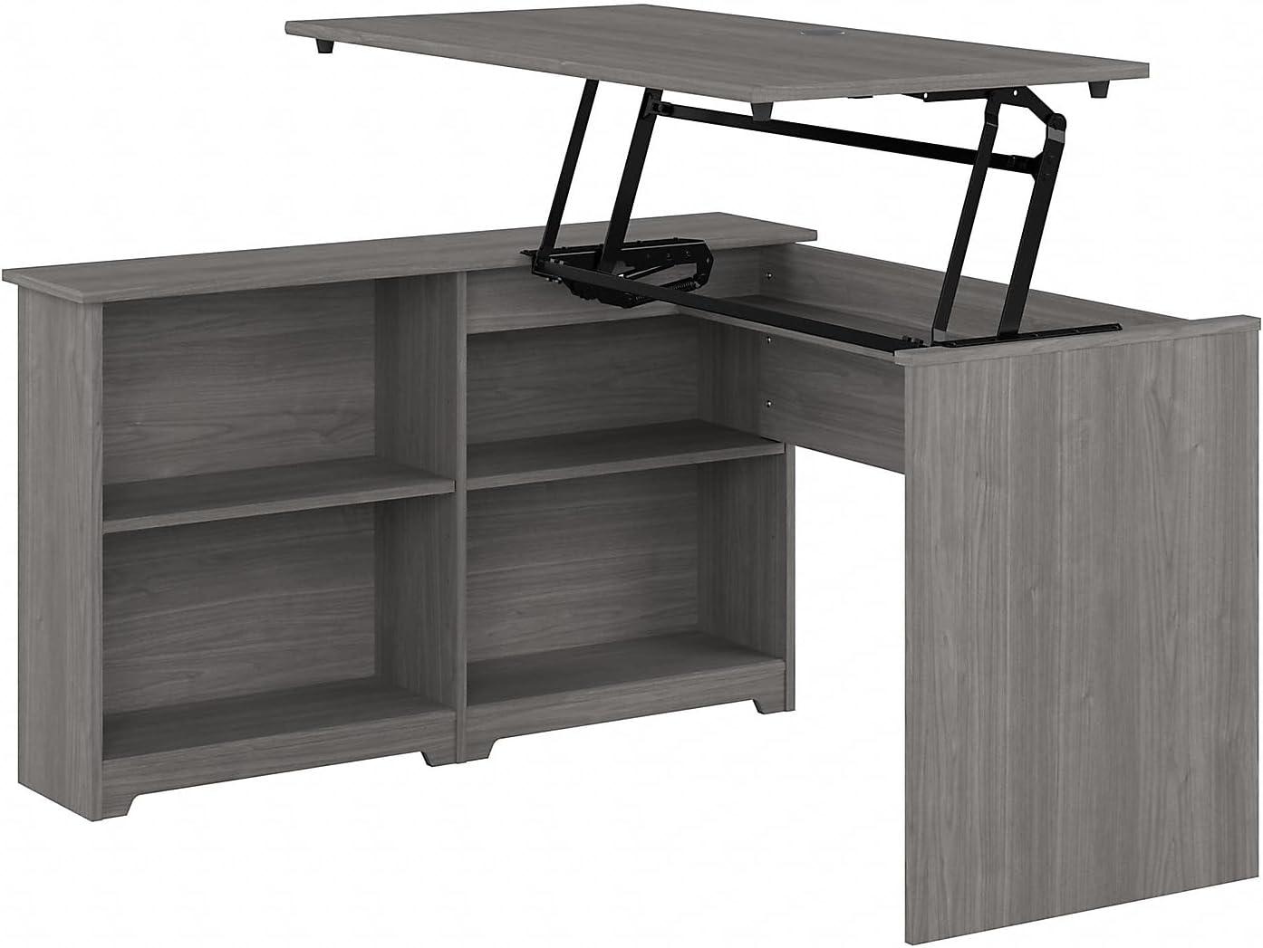 Bush Furniture Cabot 52W 3 Position Sit to Stand Corner Desk with Shelves, Modern Gray