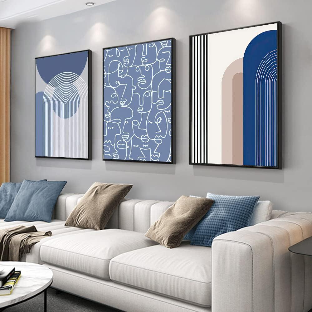 TELOVIN Framed Canvas Wall Art Set, Minimalism Abstract Boho Oil Painting Photo Modern Posters Prints Ready To Decor Hanging Living Room Bedroom Bathroom Office Home Wall Decor