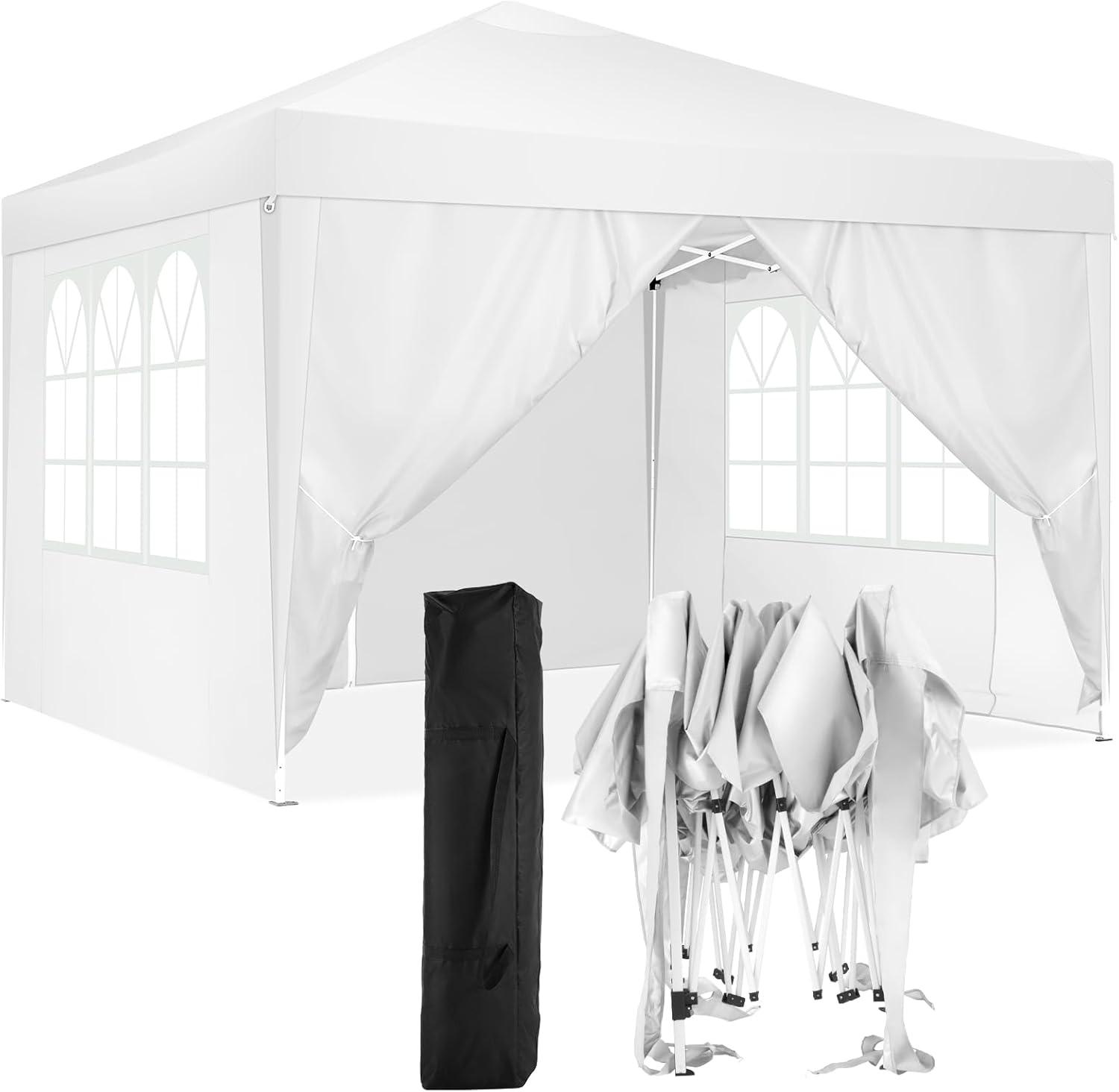 White 10x10 Alloy Steel Pop-Up Canopy Tent with Sidewalls