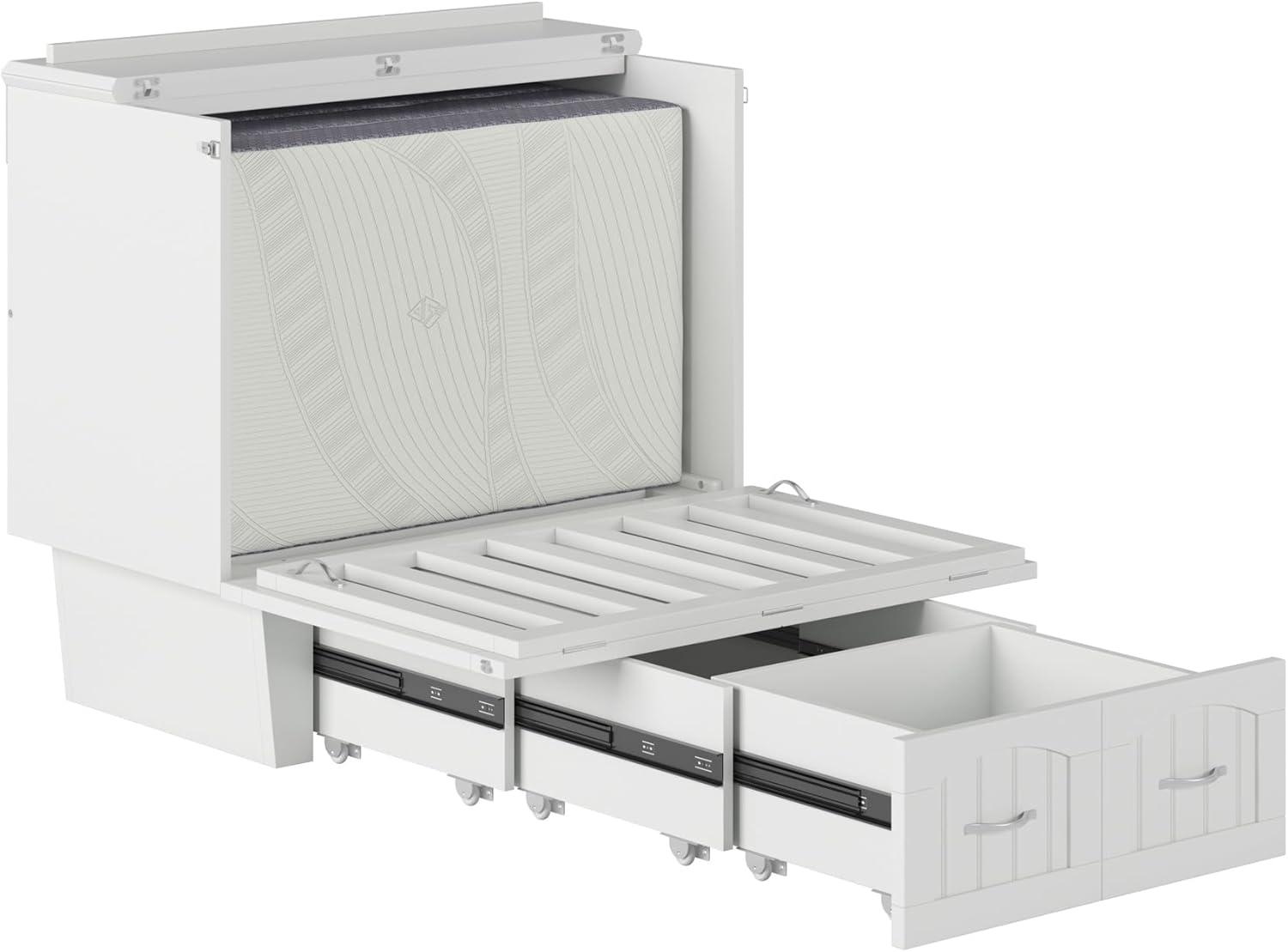 Nantucket Murphy Bed Chest Twin in White with Charging Station & Coolsoft Mattress
