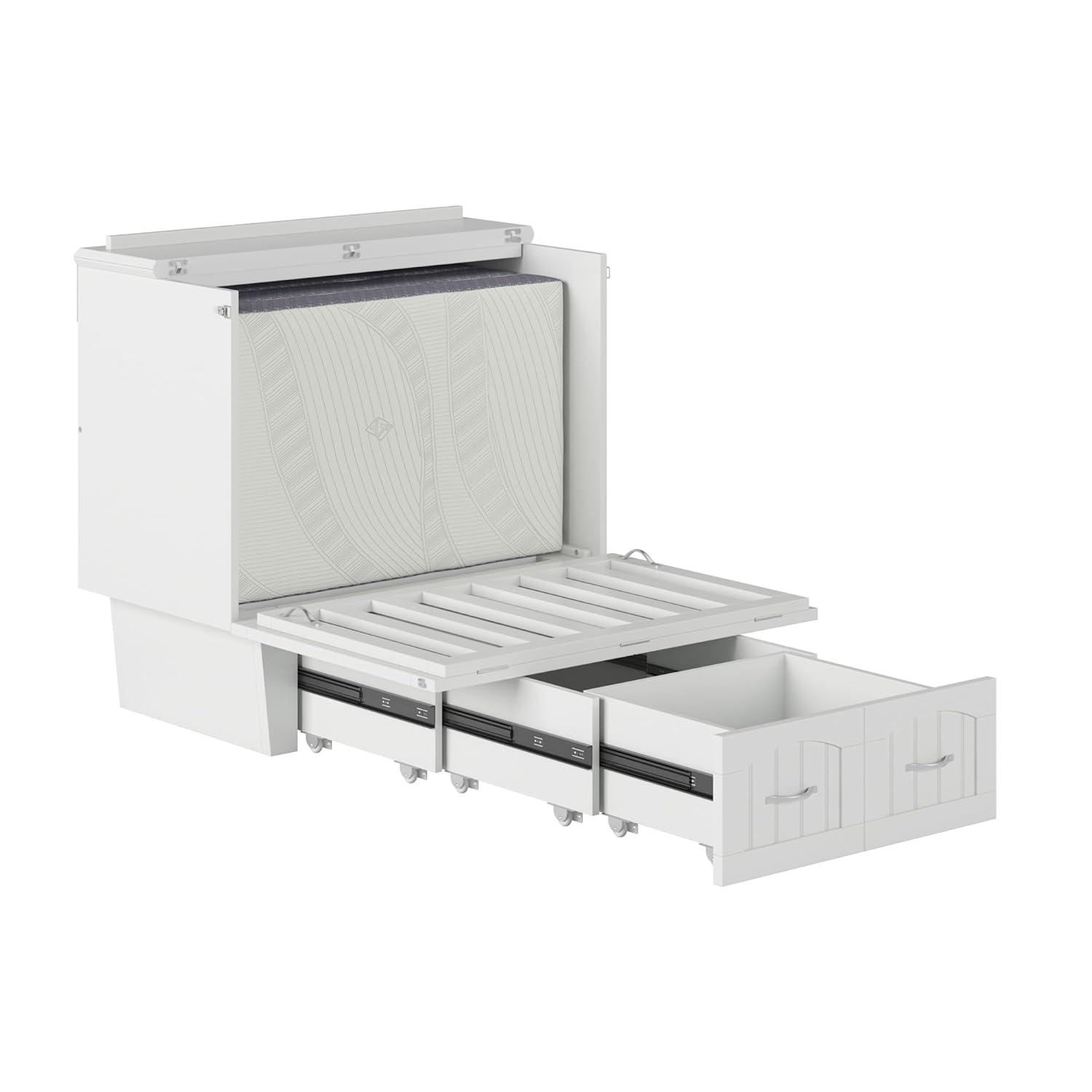 Nantucket Murphy Bed Chest Twin in White with Charging Station & Coolsoft Mattress
