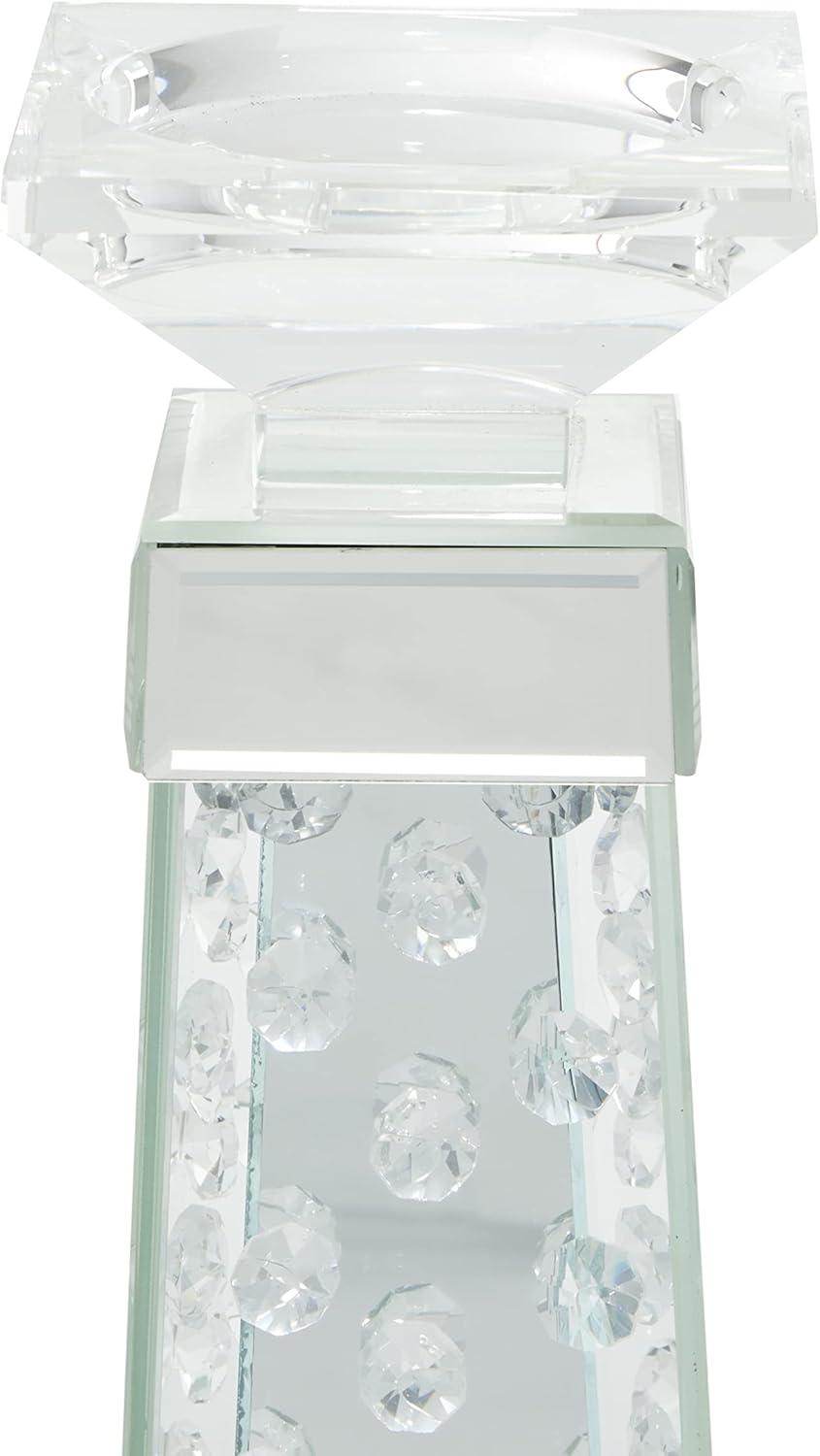 House of Hampton® Glass Pillar Silver Hurricane Lamp with Mirrored Accents