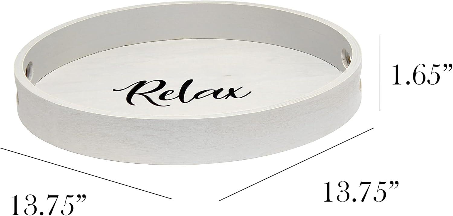 Elegant Designs Decorative 13.75" Round Wood Serving Tray w/ Handles, "Relax"