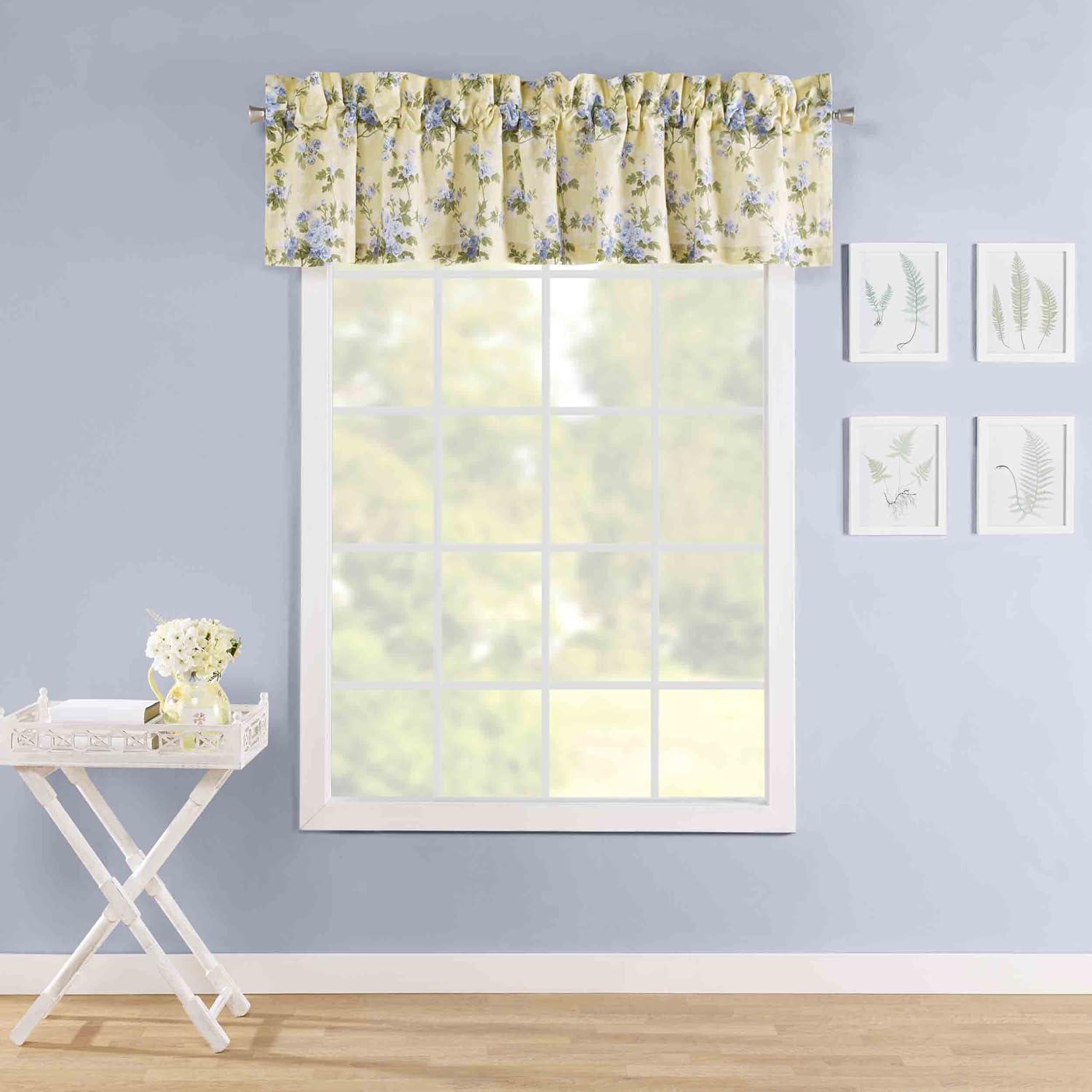 Cassidy Floral Cotton Ruffled 86" Window Valance in Yellow/Blue