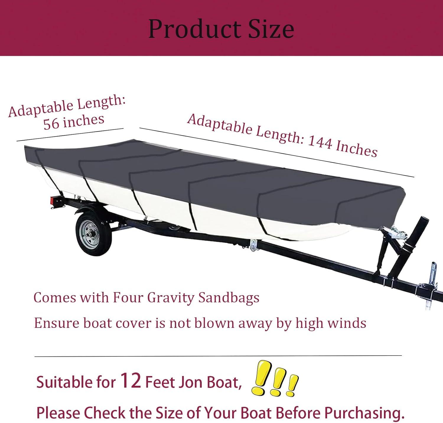 Genrics 12Ft Boat Cover Waterproof Heavy Duty Trailerable Replacement for Jon Boat Grey