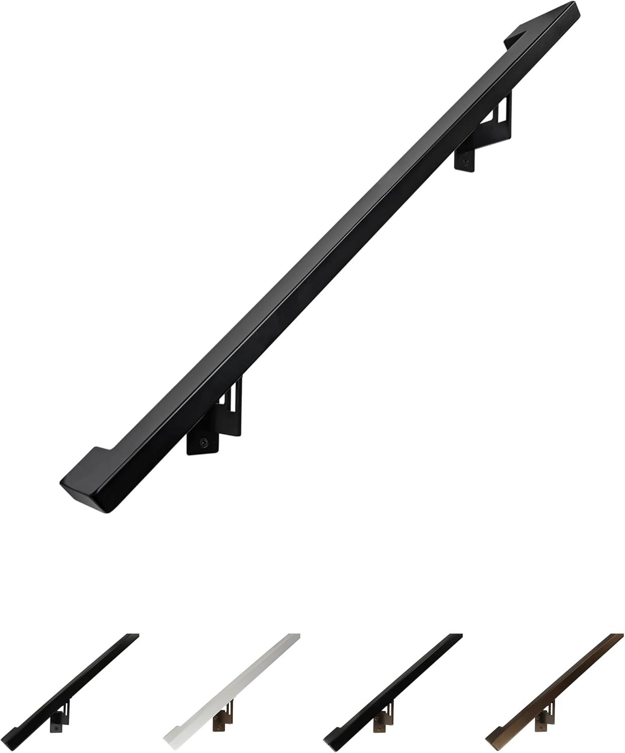 Modern Aluminum Handrail Grab Bar Kit, Adjustable Steel Brackets, Returns to Wall, Powder Coat