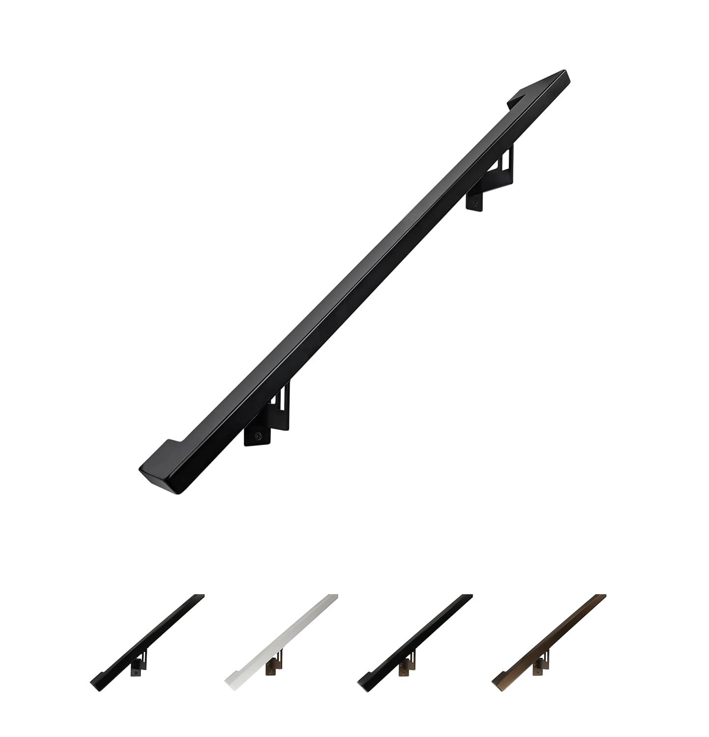 Modern Aluminum Handrail Grab Bar Kit, Adjustable Steel Brackets, Returns to Wall, Powder Coat