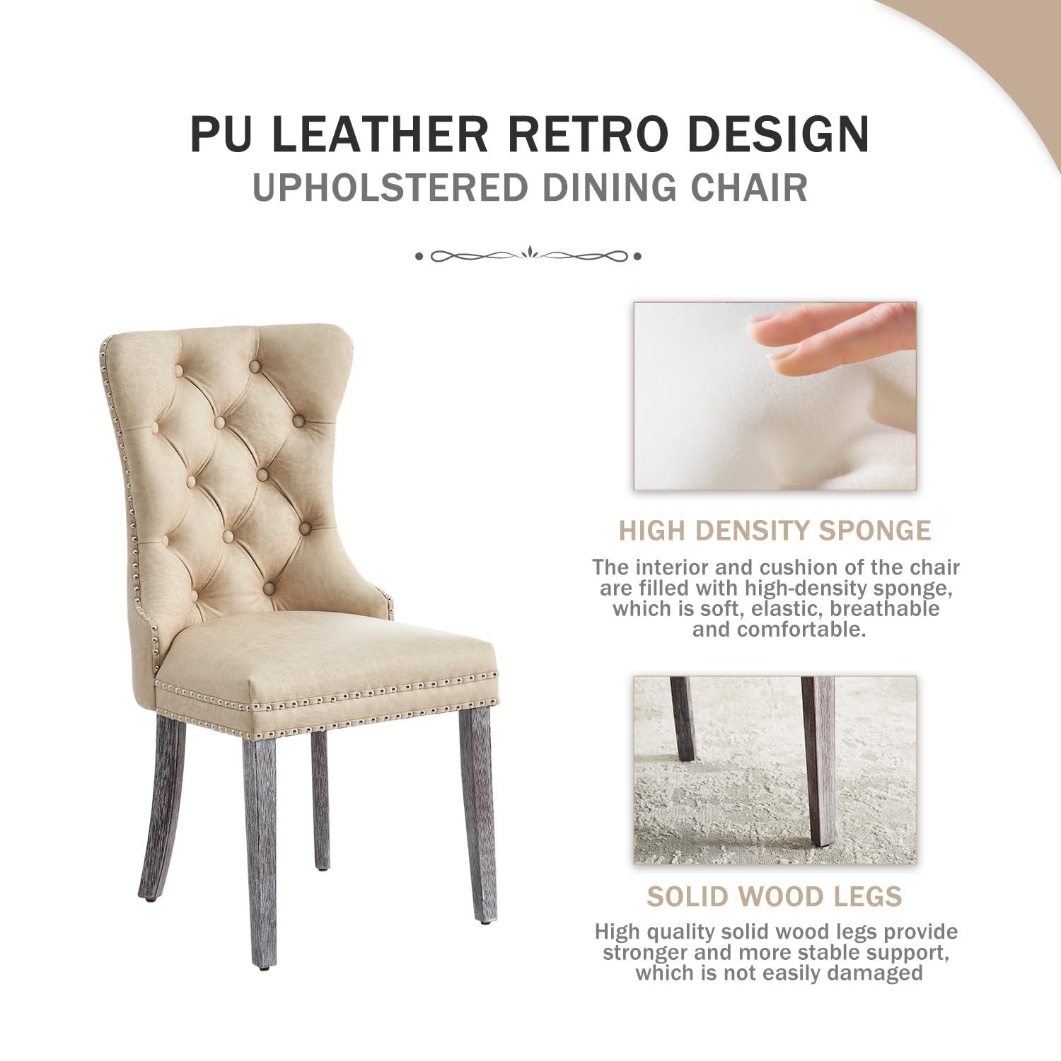 BELLEZE Upholstered Dining Chairs Set of 2, Velvet Luxury Dining Room Chairs with Button Back, Nailhead Trim, Pull-ring, Solid Wood Legs for Kitchen, Living Room, Restaurant - Chandler (Beige)