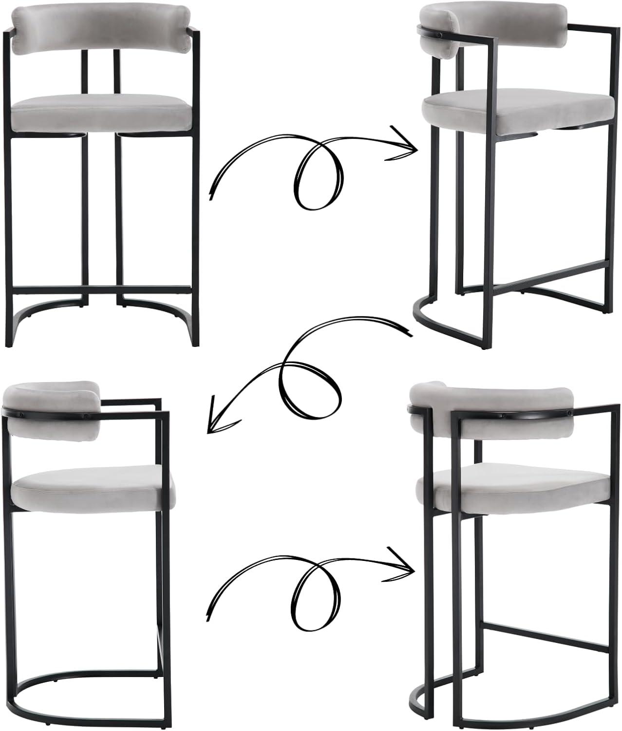 Modern Upholstered Hollow Bar Stool With Armrests And Footrests, Barrel High Bar Stools