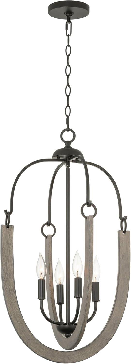 Kira Home Daphne 28" 4-Light Farmhouse Pendant Light, Gray Oak Wood Style + Black Finish