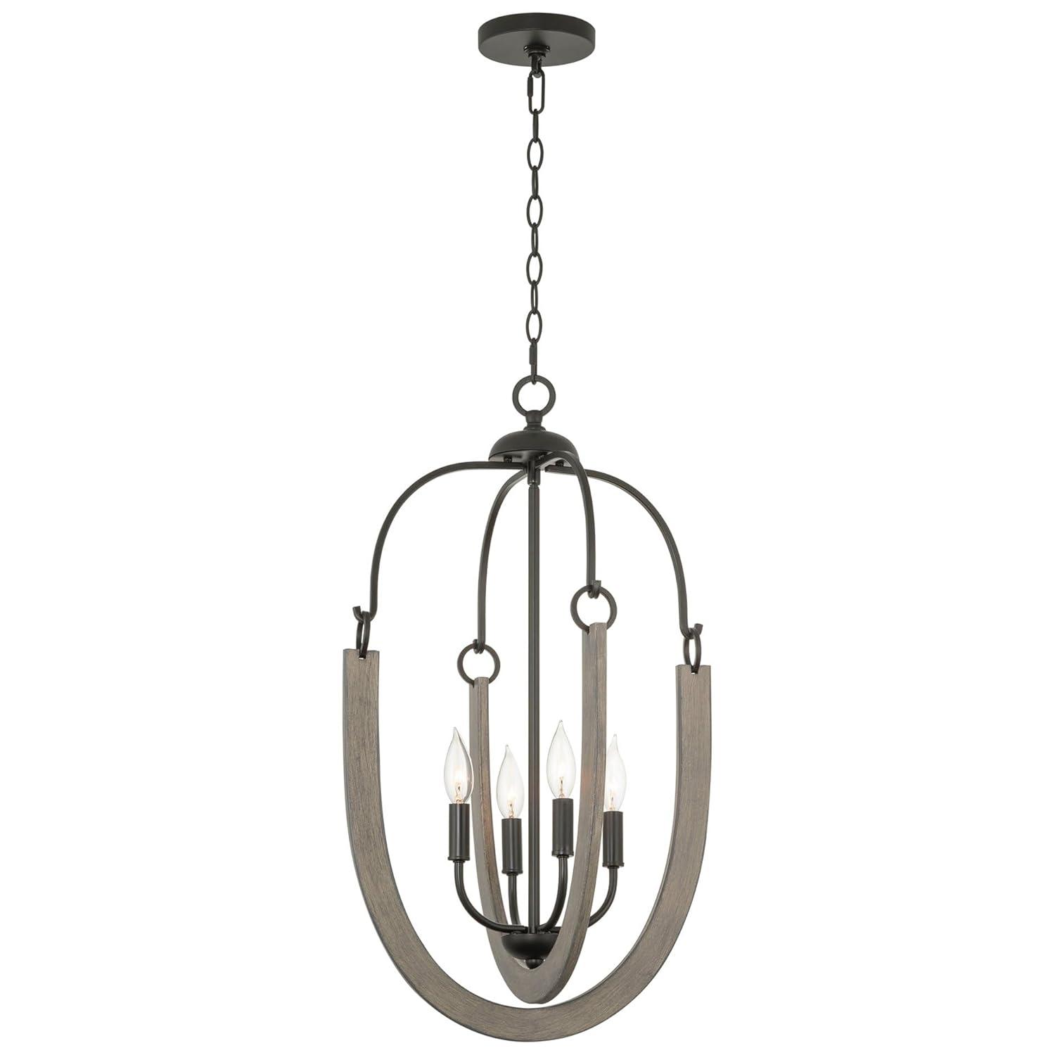 Kira Home Daphne 28" 4-Light Farmhouse Pendant Light, Gray Oak Wood Style + Black Finish