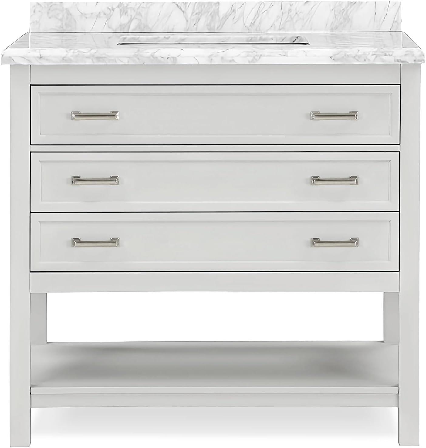Furniture of America Freya 37" White Single Bathroom Vanity with White Carrera Marble Top and Undermount Sink