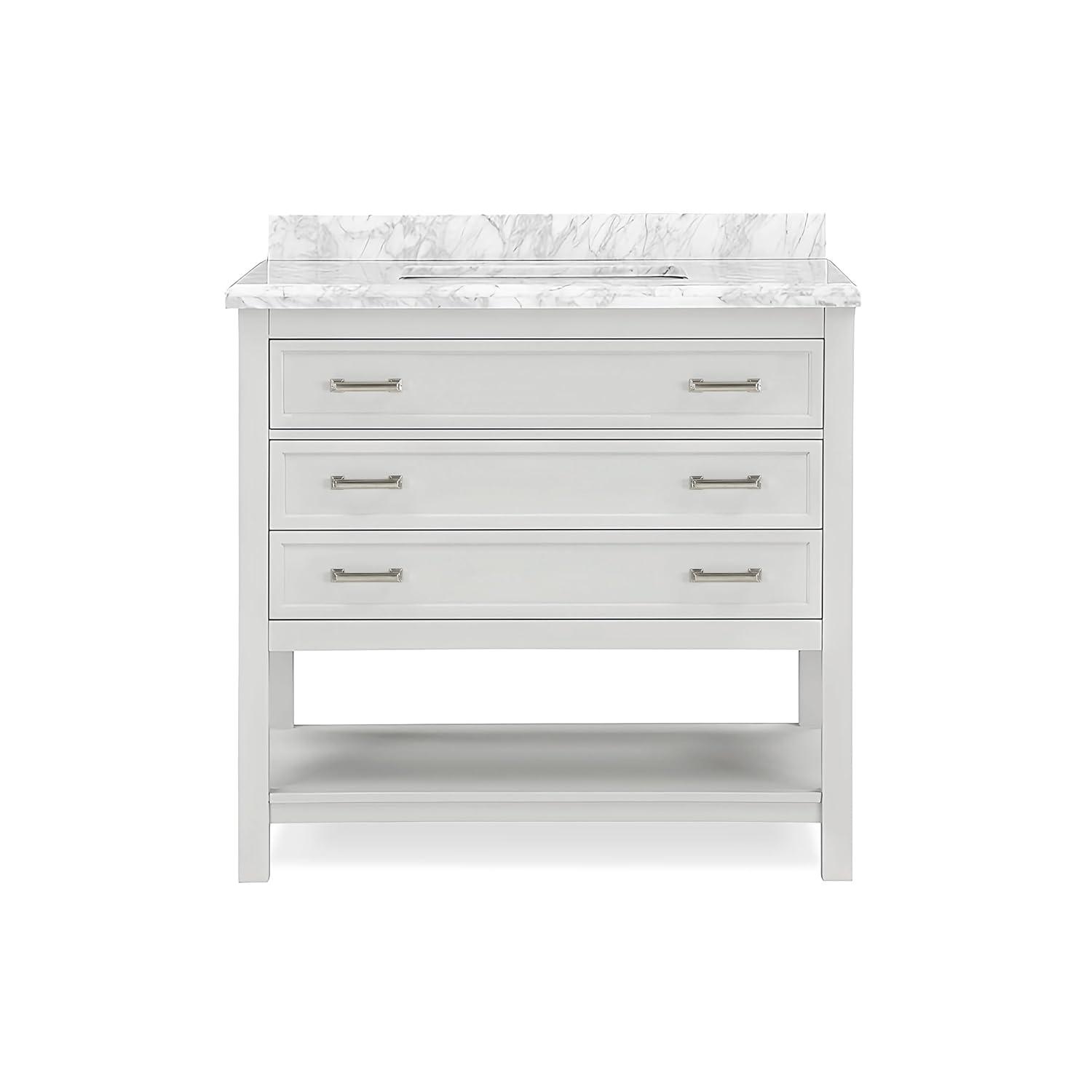 Furniture of America Freya 37" White Single Bathroom Vanity with White Carrera Marble Top and Undermount Sink