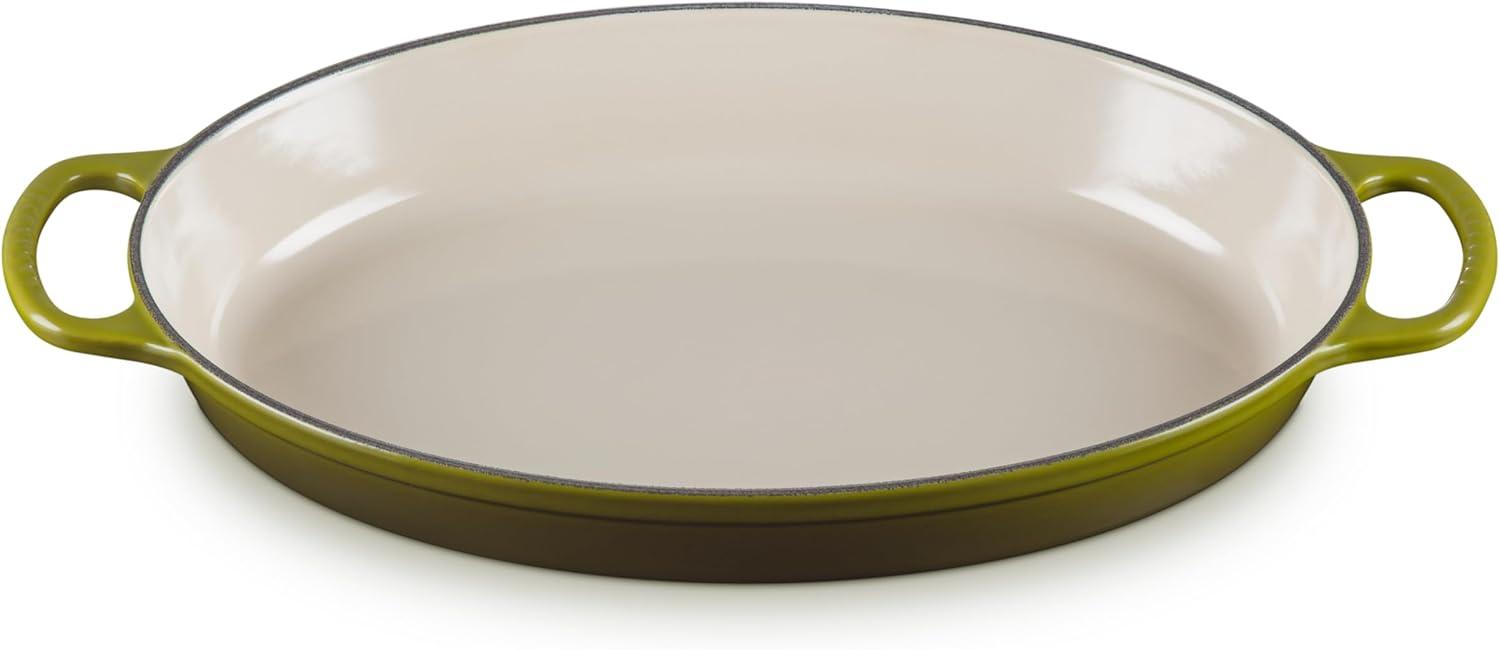 Olive Enameled Cast Iron 3-Qt Oval Baker with Handles