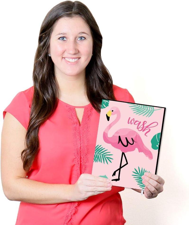 Big Dot of Happiness Pink Flamingo - Kids Bathroom Rules Wall Art - 7.5 x 10 inches - Set of 3 Signs - Wash, Brush, Flush