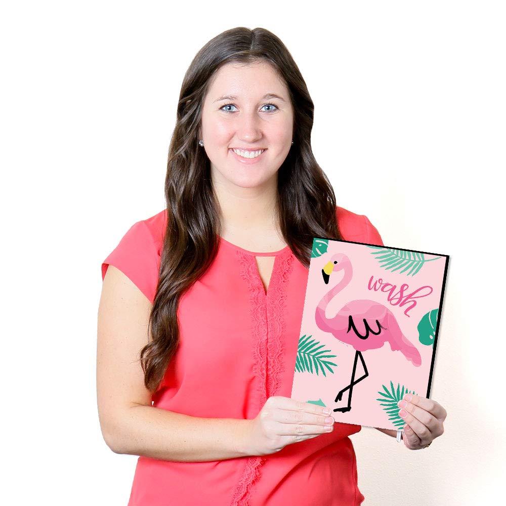 Big Dot of Happiness Pink Flamingo - Kids Bathroom Rules Wall Art - 7.5 x 10 inches - Set of 3 Signs - Wash, Brush, Flush