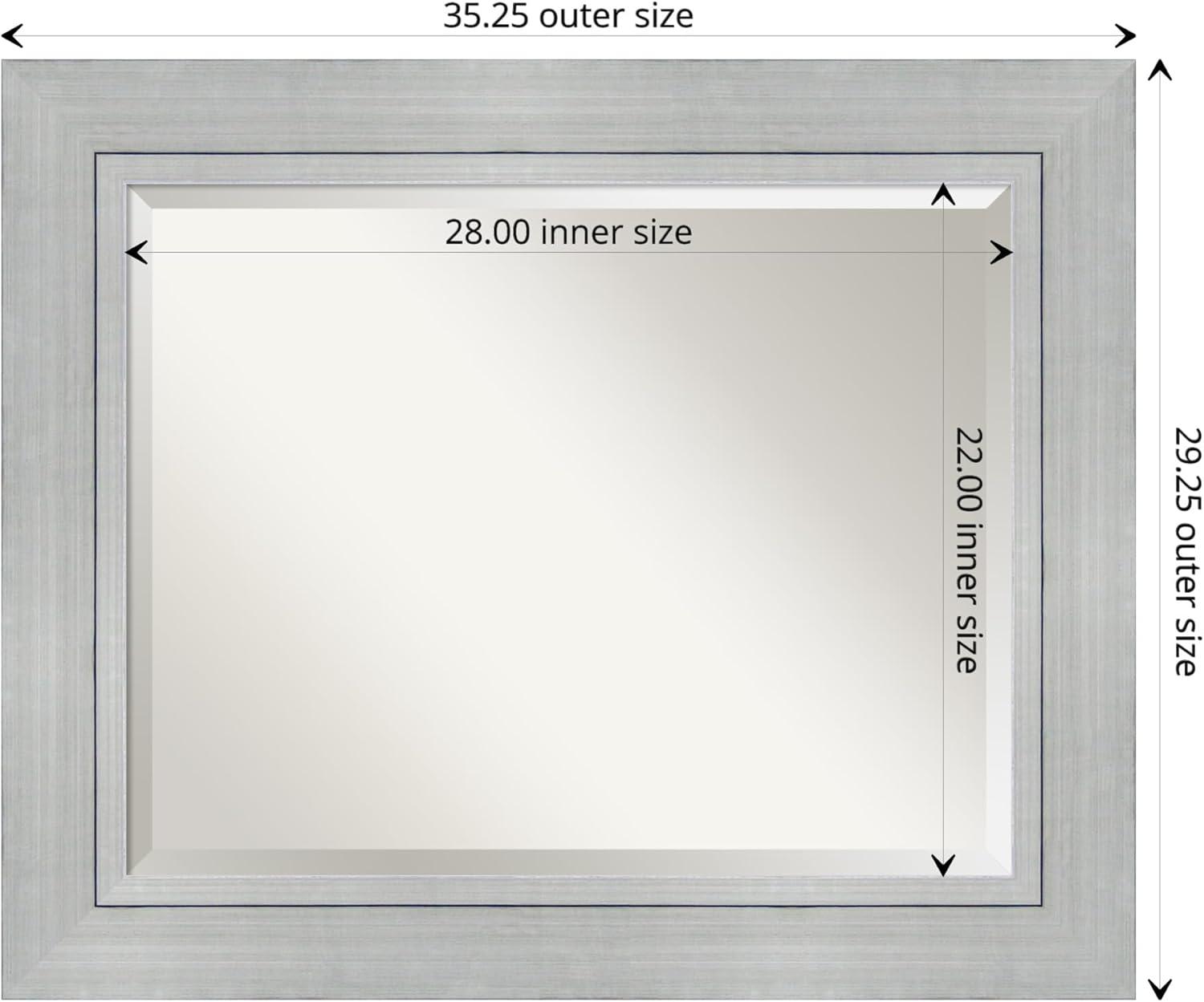 Romano Silver Beveled Rectangle Wood Bathroom Wall Mirror