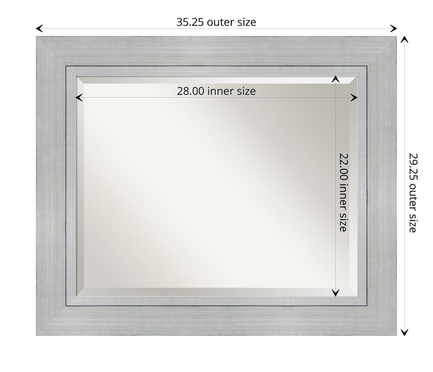 Amanti Art Beveled Wood Bathroom Wall Mirror - Romano Silver Frame - Outer Size: 35 x 29 in