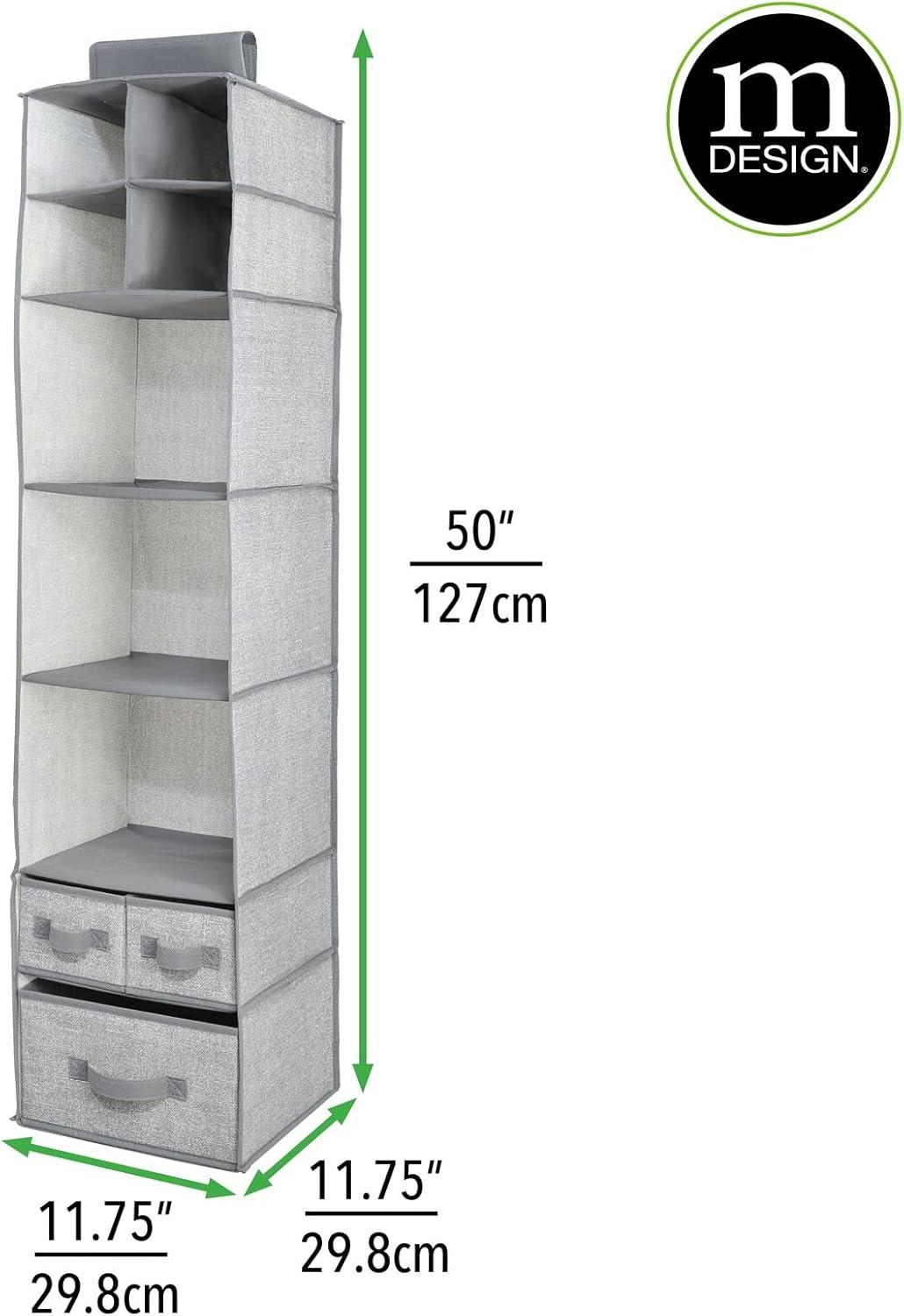 mDesign Fabric Nursery Hanging Organizer with 7 Shelves/3 Drawers, 2 Pack - Gray