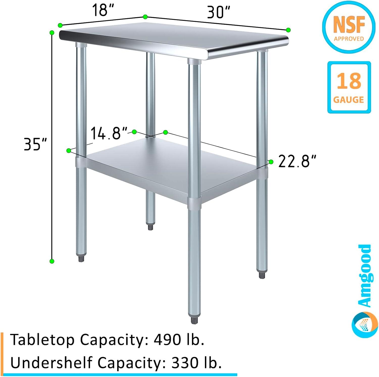 30" x 18" Stainless Steel Kitchen Utility Work Table with Adjustable Shelf