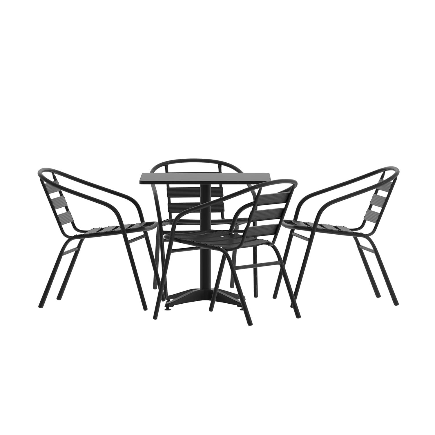 Flash Furniture Juego de Comedor de Aluminio para Terraza de 5 Piezas con Mesa Cuadrada y 4 Sillas con Respaldo de Listones, Plateado