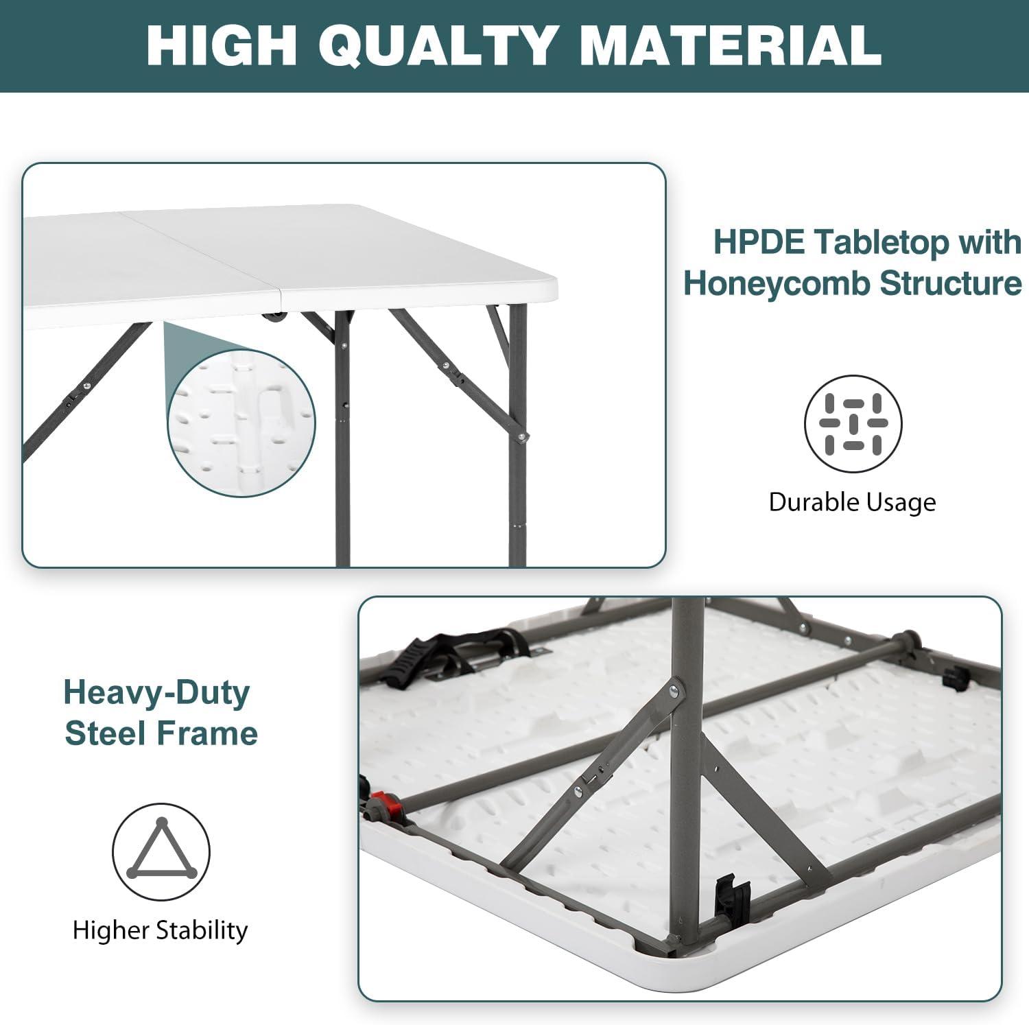 34" White Resin Folding Square Table with Alloy Steel Frame