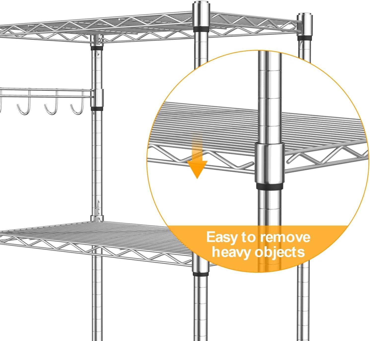 Homdox 5 Tier Steel Wire Shelving Unit on Wheels,Chrome Shelves for Garage Kitchen Living Room,Heavy Duty Shelving Rack, 23.2 x 13.8 x 72 inch (L x W x H)