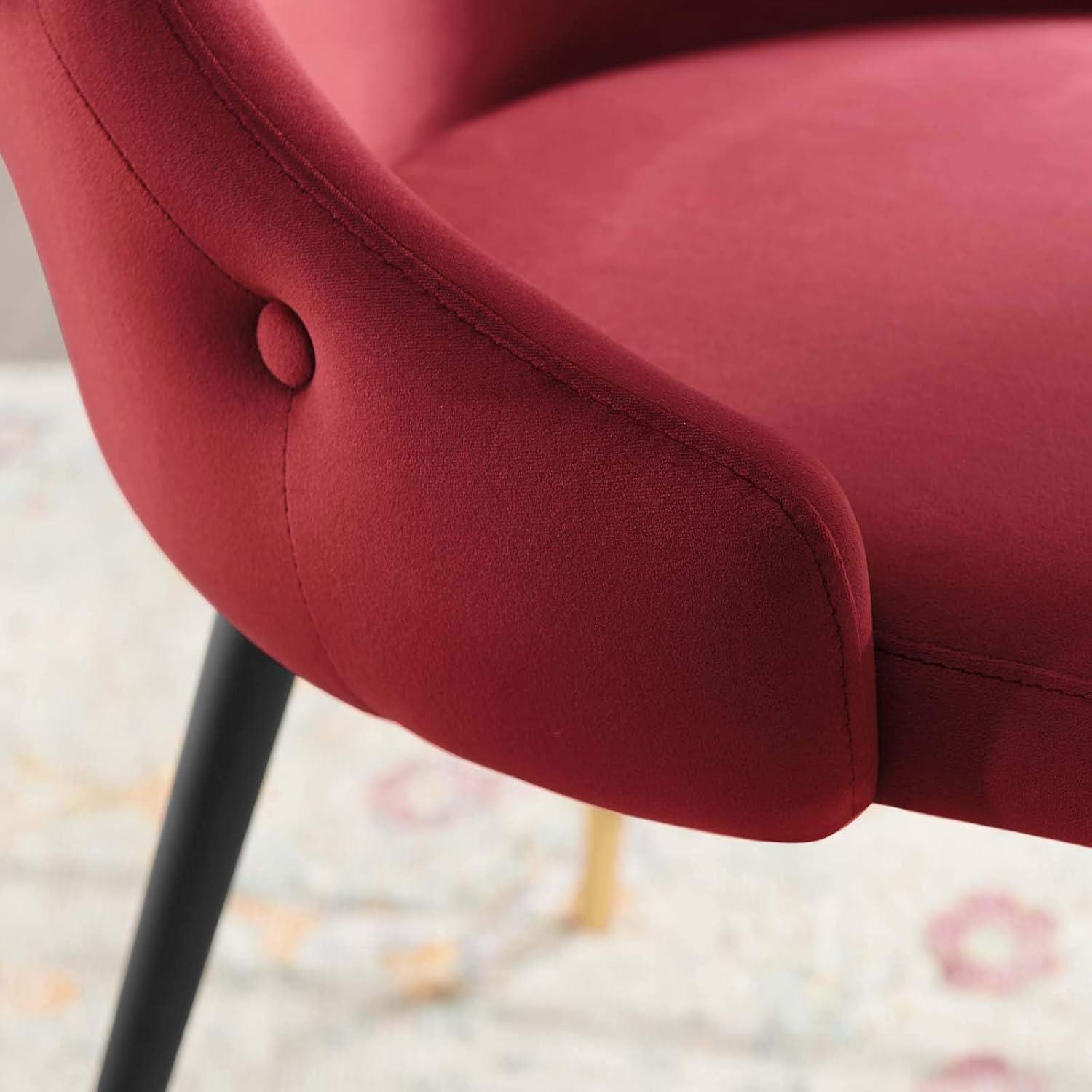 Maroon Velvet Upholstered Side Chair with Metal Legs