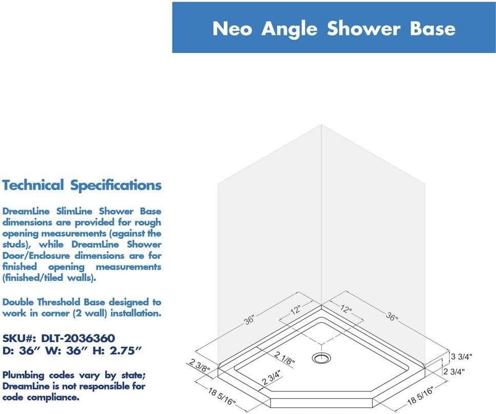 Prism 42" W x 42" D x 74.75" H Frameless Neo-Angle Reversible Shower Kit with Towel Bar and Base Included