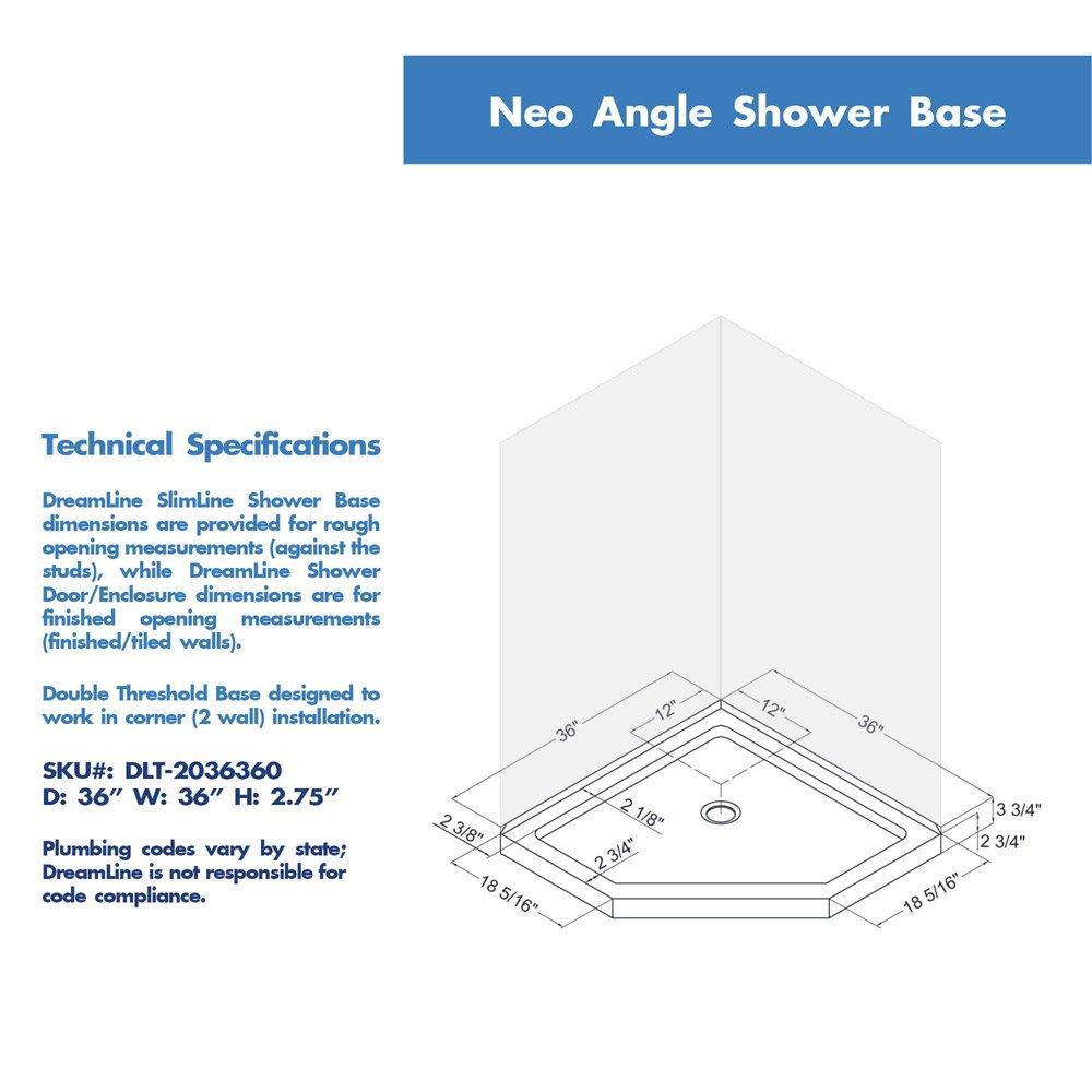 Prism 42" W x 42" D x 74.75" H Frameless Neo-Angle Reversible Shower Kit with Towel Bar and Base Included