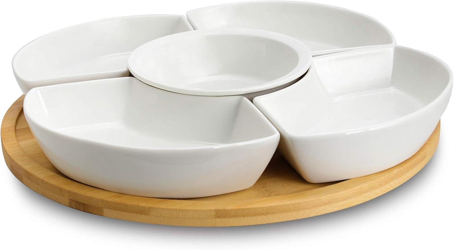 Elama Signature 12 1/4 inch 6 Piece Lazy Susan Appetizer and Condiment Server Set