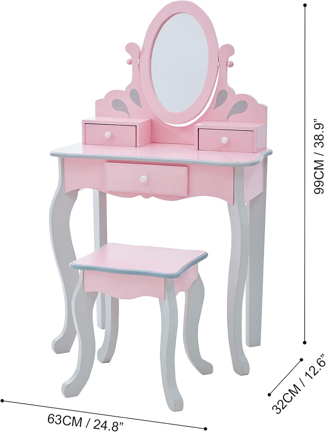 Teamson Kids Princess Rapunzel Wooden 2-pc. Play Vanity Set, Pink/Grey