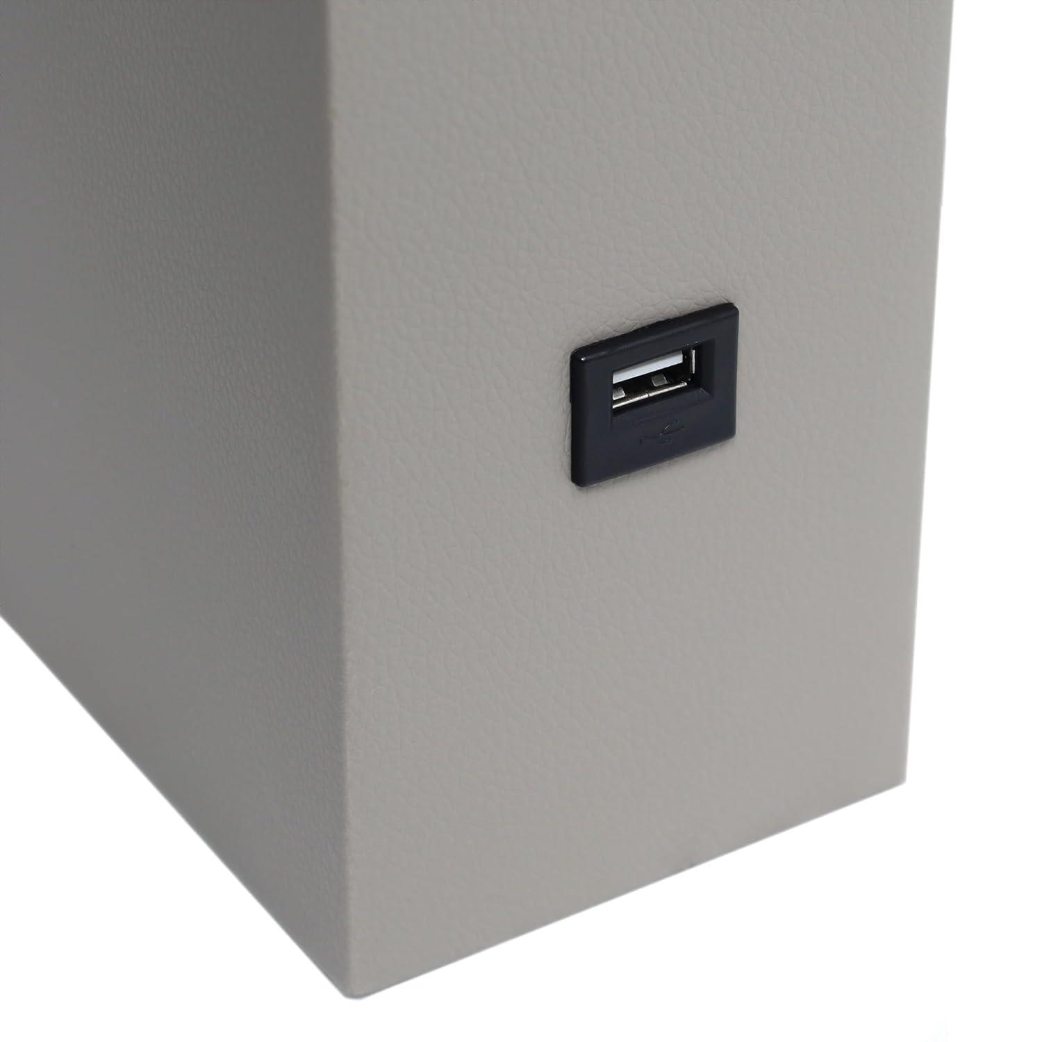 Modern Leather Table Lamp with USB and Fabric Shade Gray/White - Elegant Designs: Chic USB Charging Port, Linen Shade, No Assembly Required