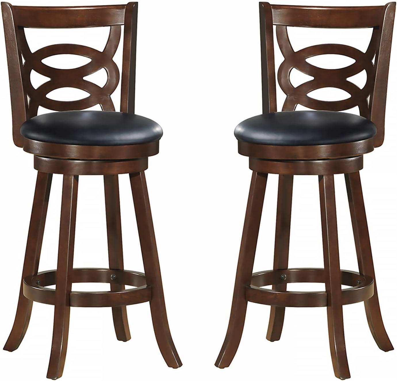 XIAOTAO 360° Swivel Barstools Set of 2, 29" Bar Height Bar Chairs with Back & Footrest, Upholstered Bar Stools with Rubber Wood Frame, Suitable for Home Bar, Kitchen Counter, Espresso