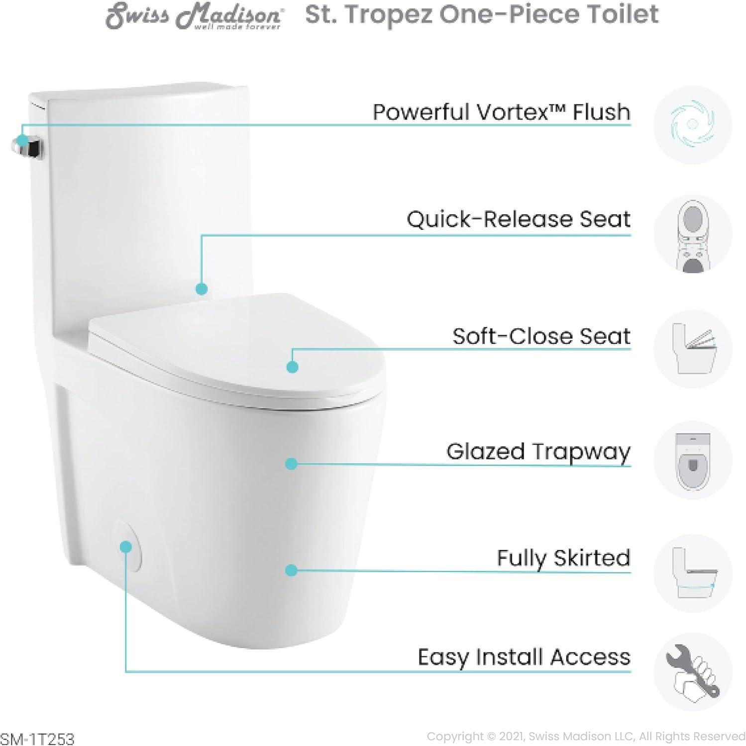 St. Tropez One Piece Elongated Toilet Dual Vortex Flush 1.6 GPF
