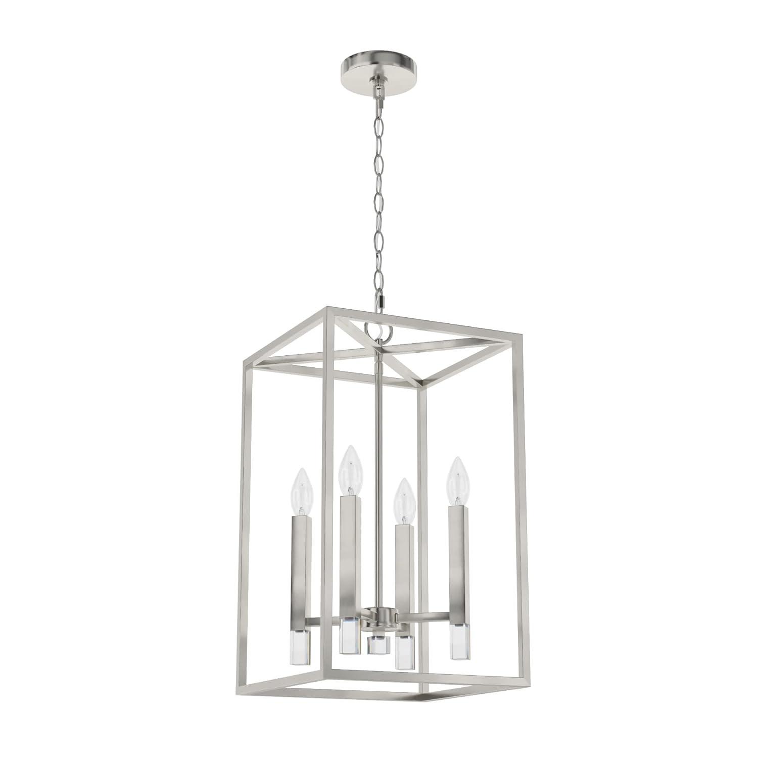 Hunter - Sunjai 4-light Brushed Nickel, Medium Size Pendant Light, Dimmable, Formal Style, Rectangle Shaped, for Bedrooms, Kitchens, Dining, Living Rooms - 19987