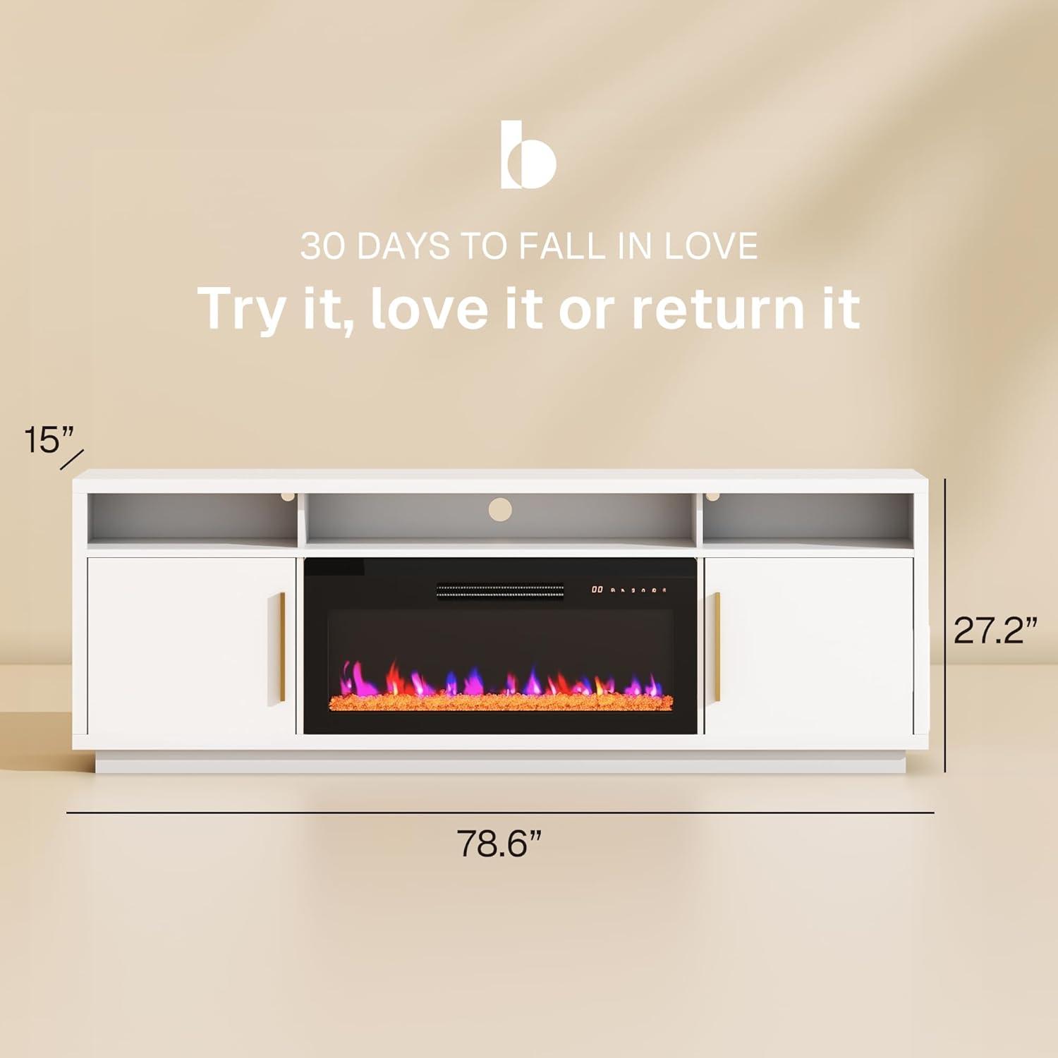 Ivy Bronx Modern 79" Fireplace TV Stand for TVs Up to 85" with Cat Litter Box,LED Light Entertainment Center With 36" Electric Fireplace and Graphene Heating