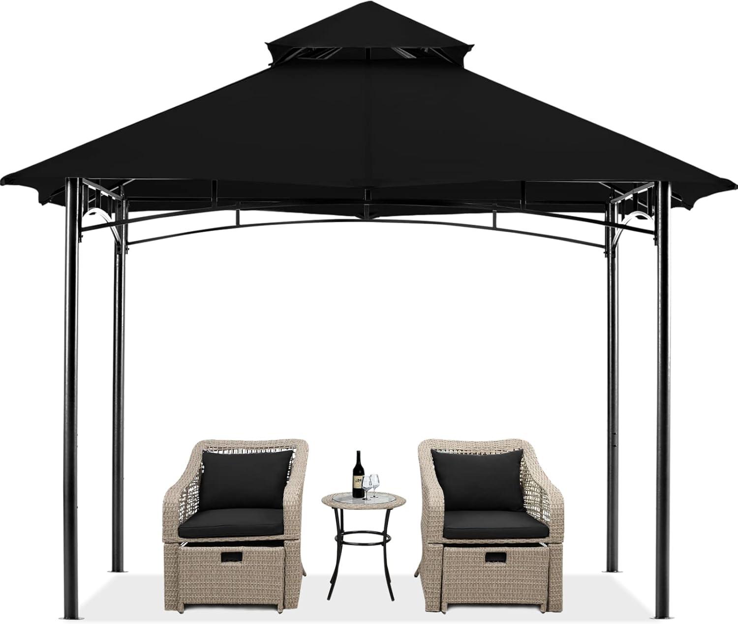 Black Steel Patio Gazebo with Polyester Roof, 9x9 ft