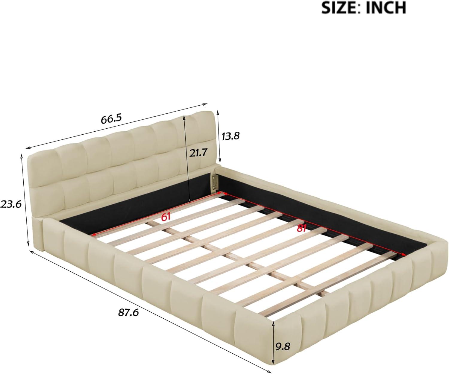 Upholstered Platform Bed,Queen Size Platform Bed Frame with Unique Thick Fabric Headboard, Solid Wood Grounded Bed Frame with Wood Slats Support,Kids Adults Bedroom Furniture