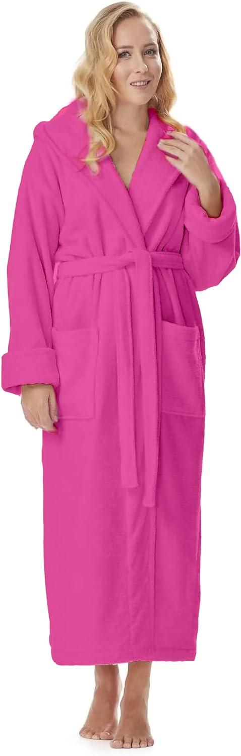 Unisex Pink Cotton Terry Cloth Bathrobe with Shawl Collar