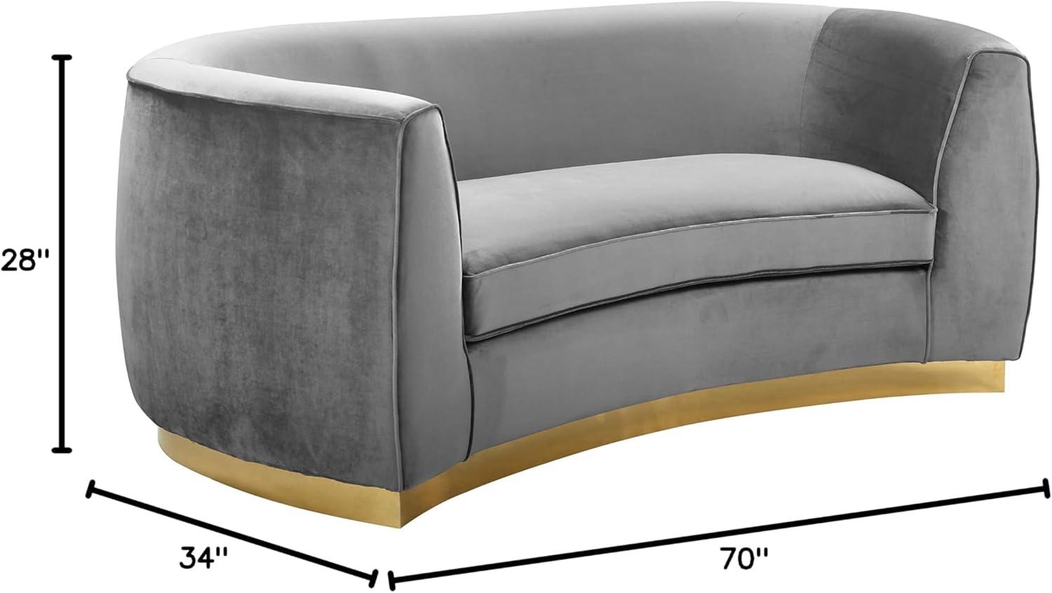 Julian Gray Velvet Loveseat with Gold Stainless Steel Base
