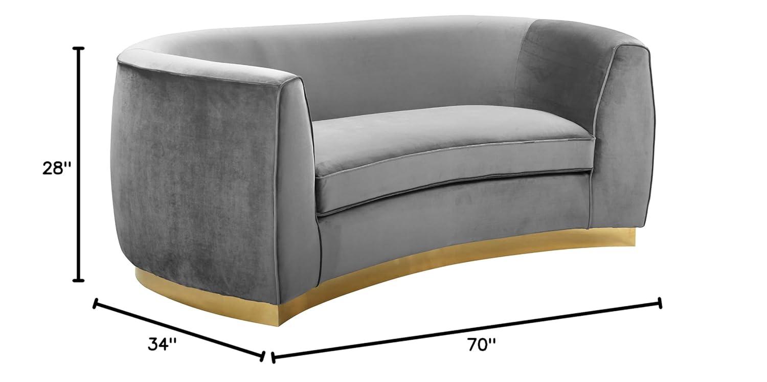 Julian Gray Velvet Loveseat with Gold Stainless Steel Base