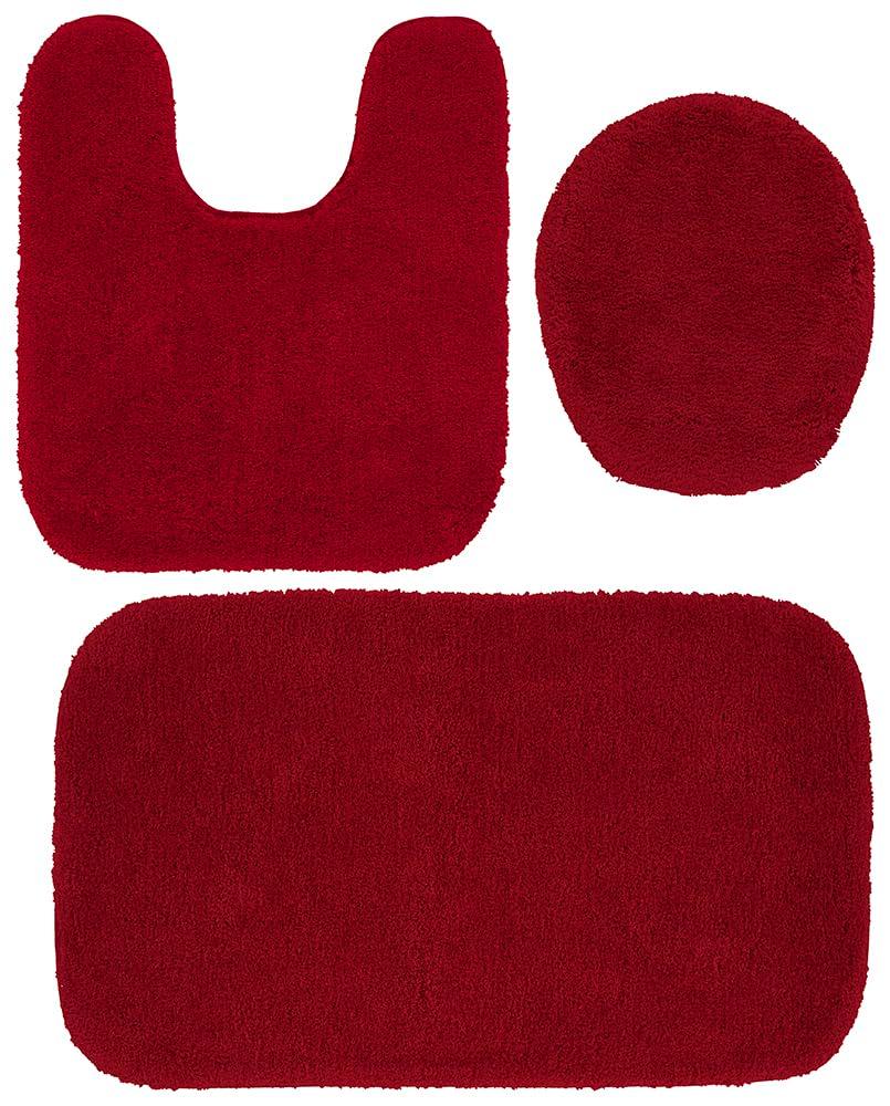 Garland Rug 3pc Finest Luxury Ultra Plush Washable Nylon Bath Rug Set Red : Microfiber, Machine Washable, Non-Slip Backing