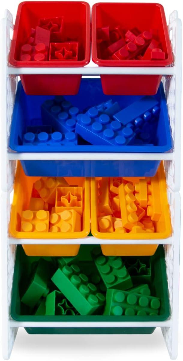 UNiPLAY Toy Organizer With 6 Removable Storage Bins and Block Play Panel, Multi-Size Bin Organizer