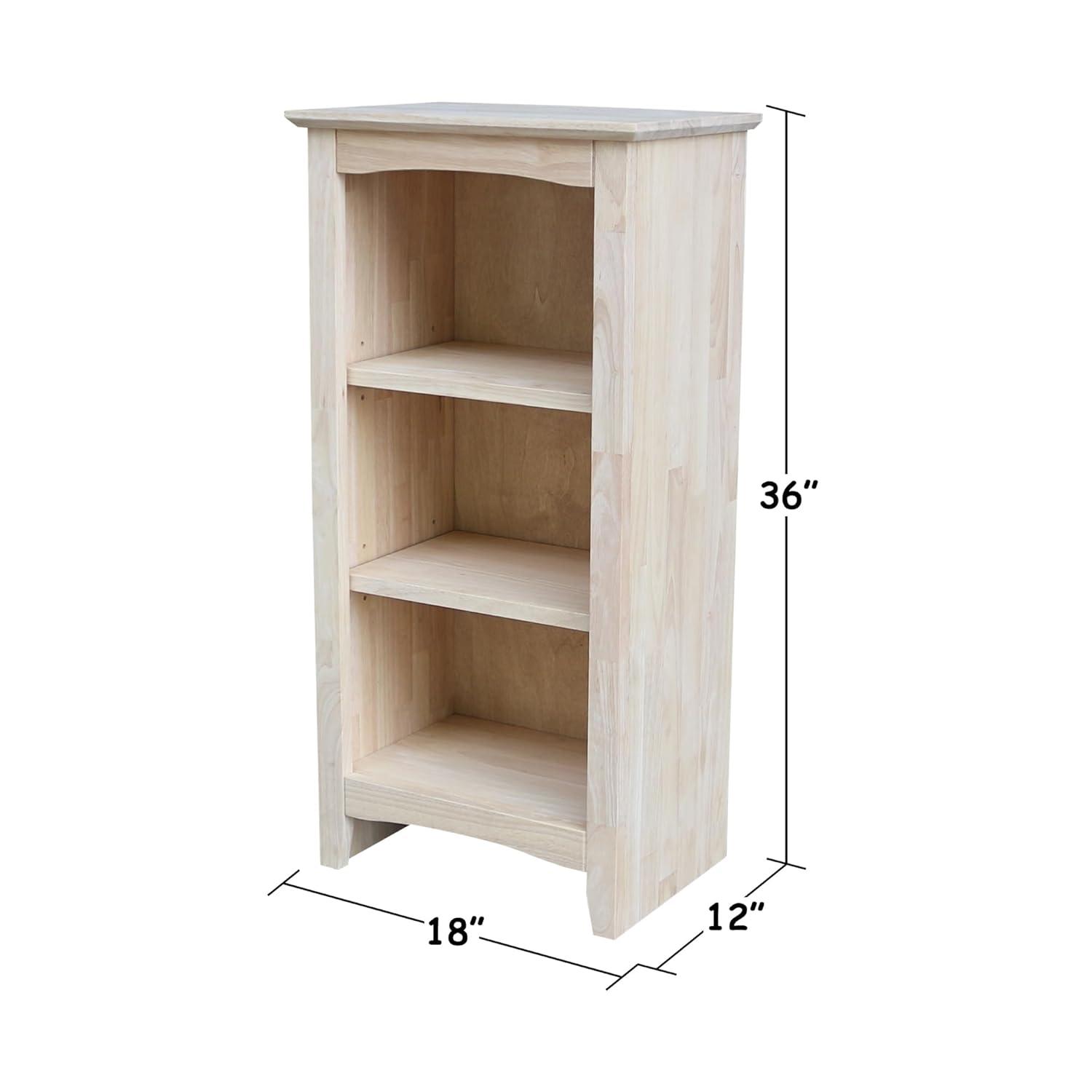 36" Shaker Bookcase Unfinished Brown - International Concepts: Solid Parawood, 2-Tier Storage