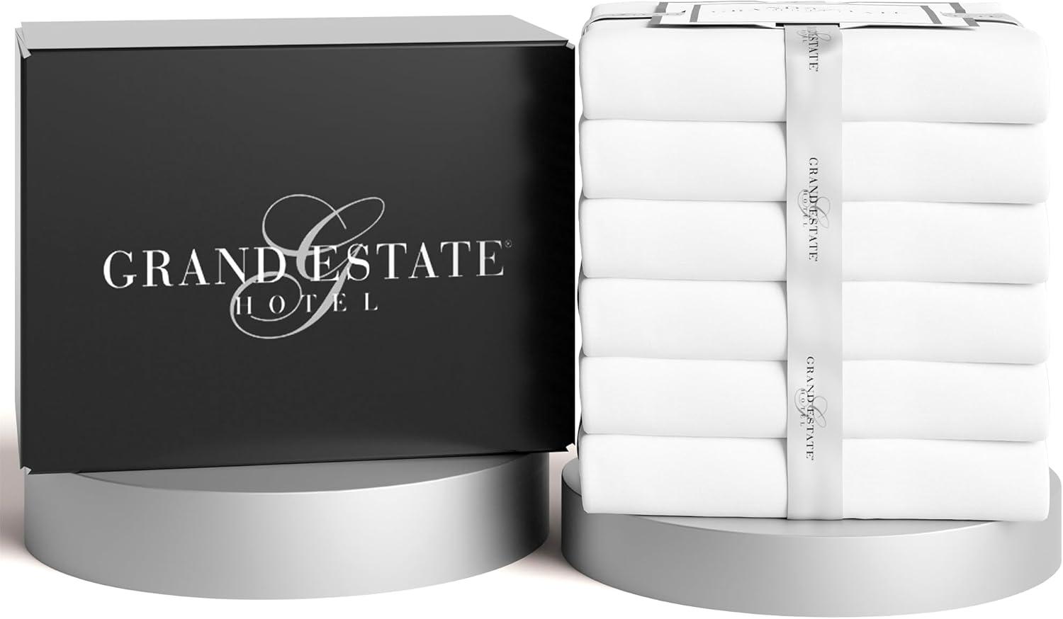 Twin Flat Sheets Bulk Pack- 6 Pcs Cotton Rich White Sheets for Hotels, Spa, Salon, Hospitals, Dorms, Air Bnb by Grand Estate Hotel