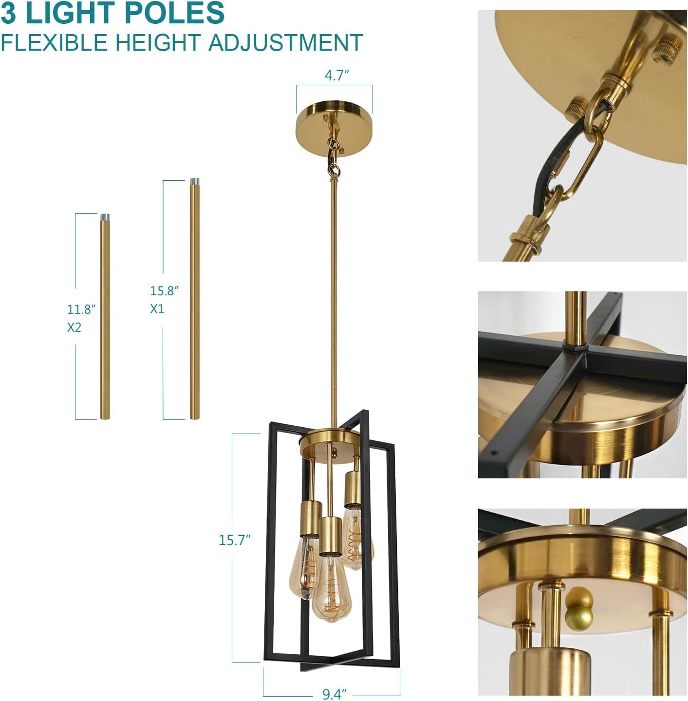 Modern Black and Gold Rectangle Metal Pendant Light