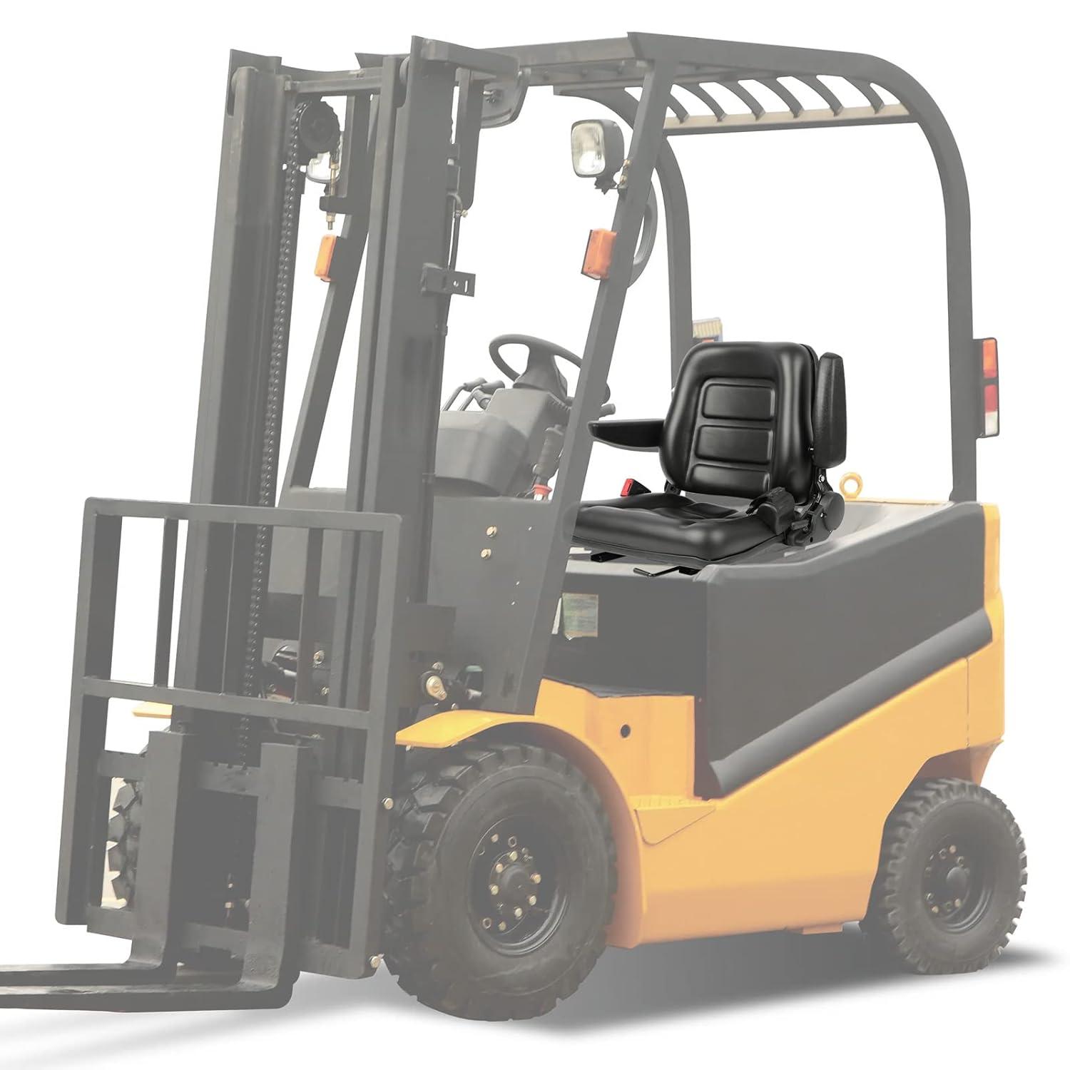 Black Adjustable PVC Forklift and Tractor Seat with Armrests