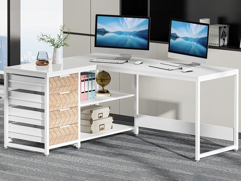 Tribesigns 59" L-Shaped Computer Desk, Reversible Corner Office Desk for Home Office, White