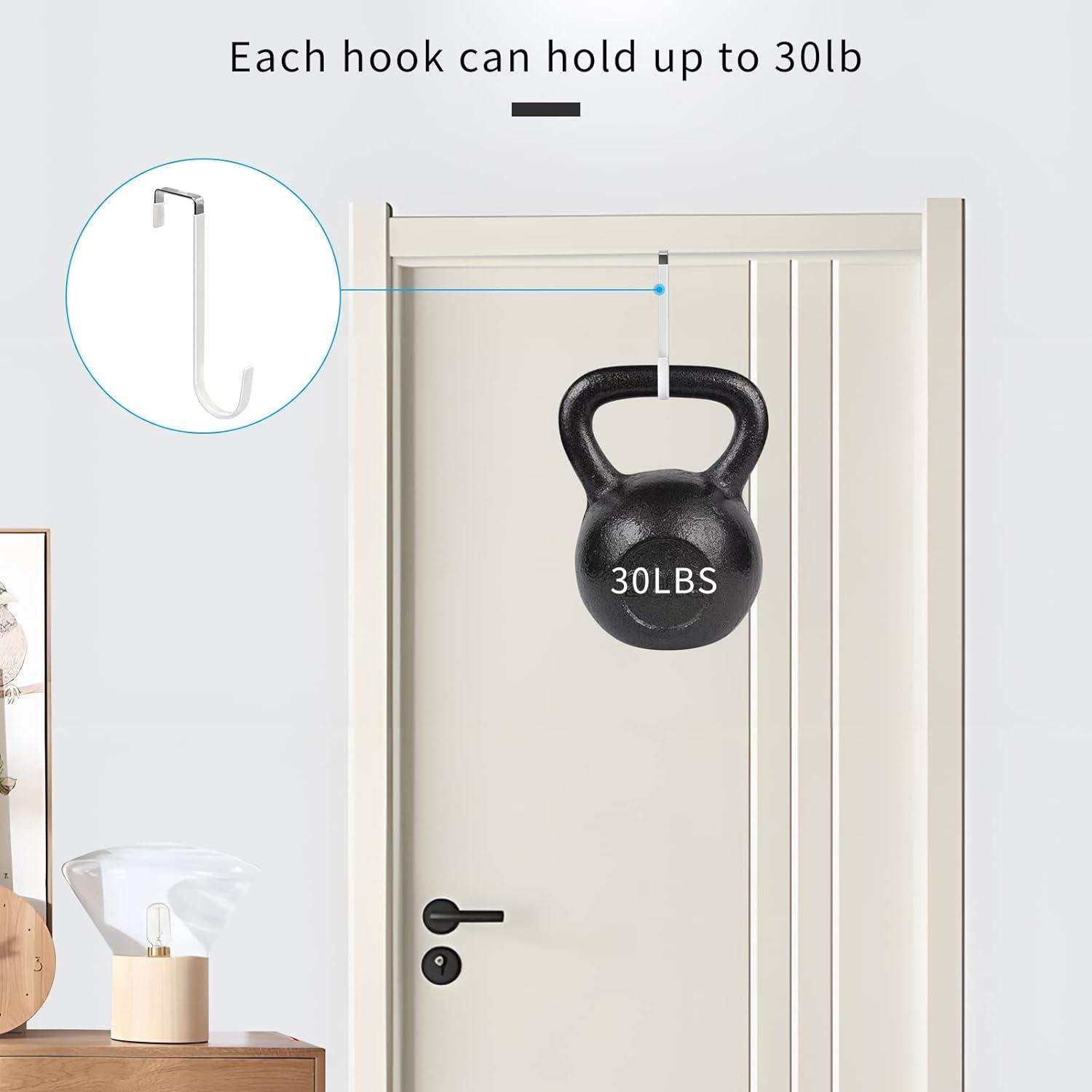 HUNANYG Over The Door   4 Pack Door Hangers  With Rubber Prevent Scratches Heavy Duty Organizer  For Living Room  Bathroom  Bedroom  Kitchen Hanging Clothes  Towels  Hats  Coats  Bags Whi